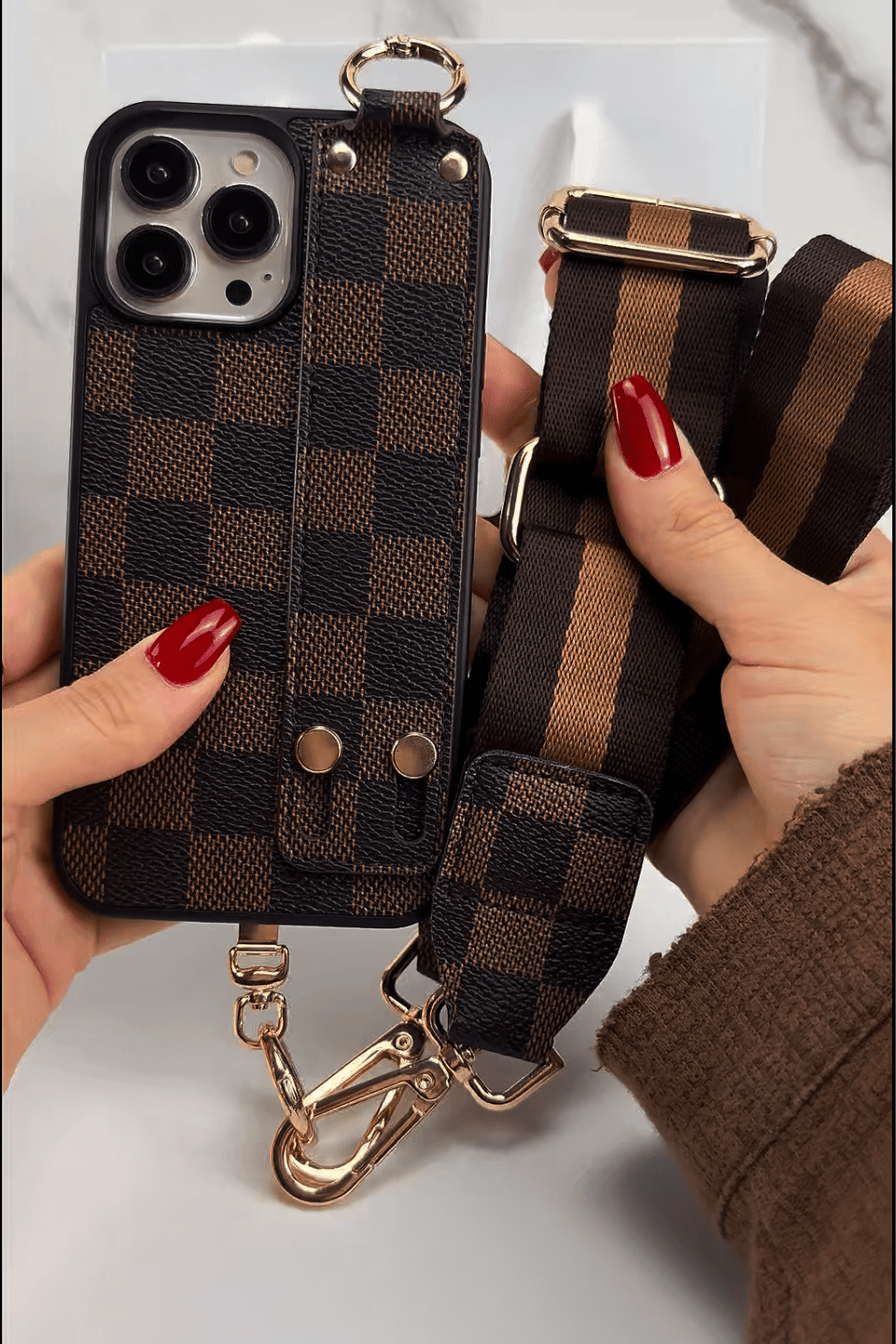 Phone Crossbody Strap Checkered Éclat